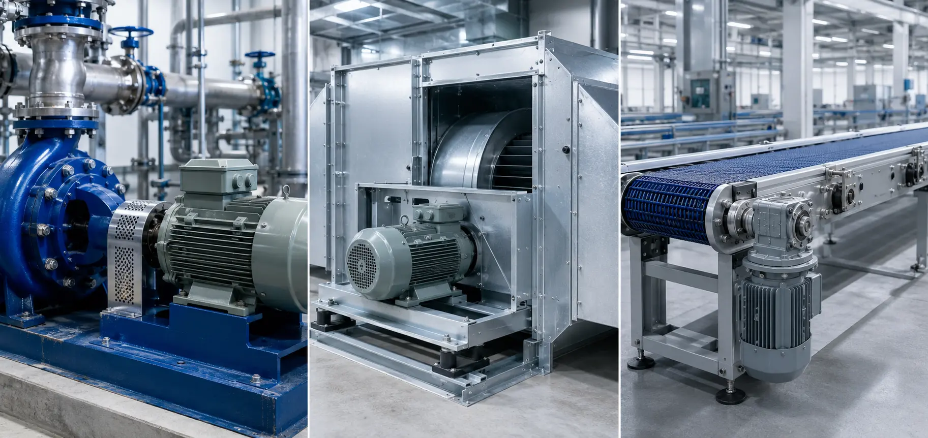 AC motor applications in pumping, HVAC air handling and conveyor equipment