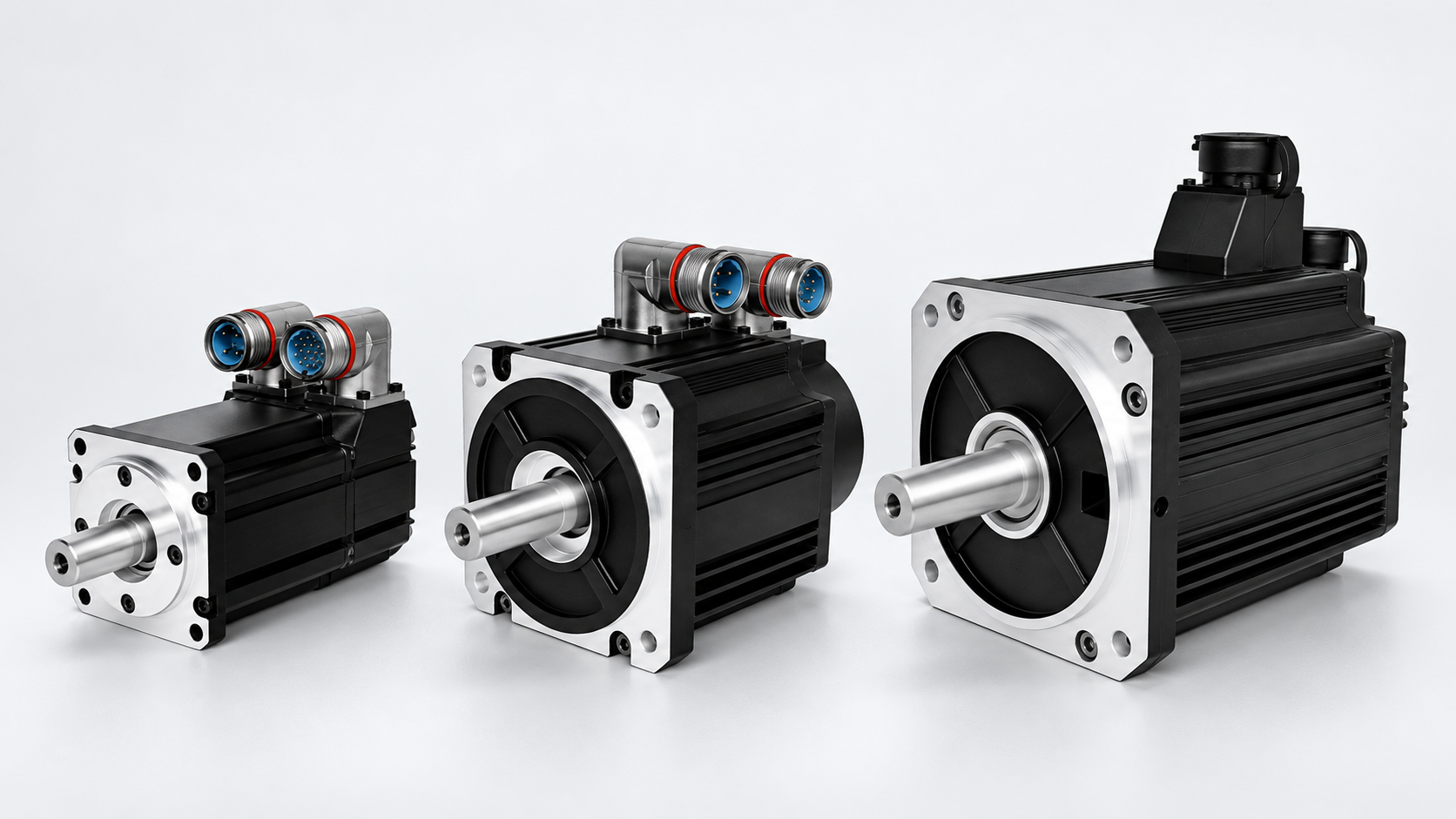 Three label-free AC servomotor frame sizes arranged as a product family