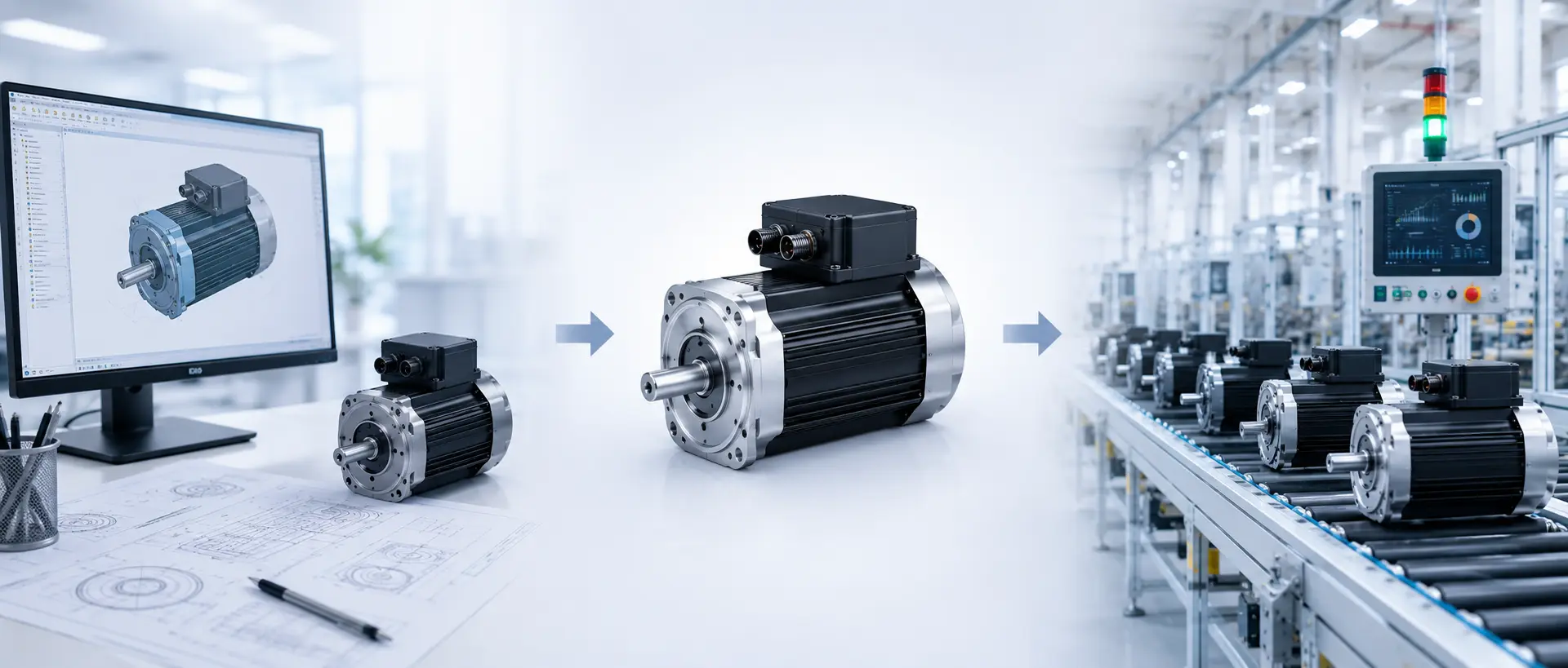 Approved motor design progressing through pre-production validation to repeatable product supply