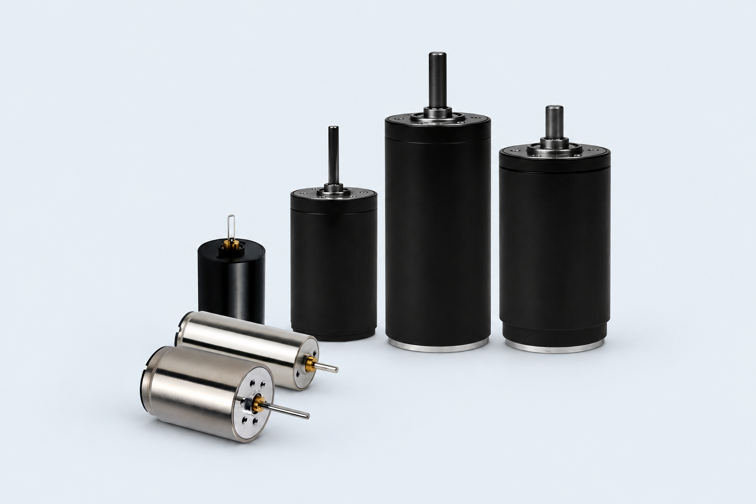 Graphite brush coreless motor configurations
