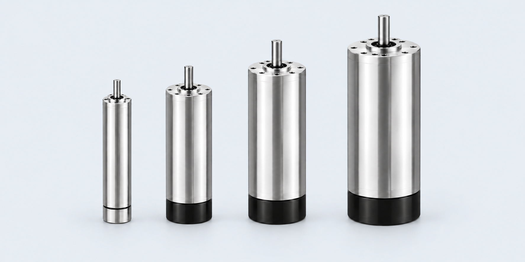 Four upright slotless brushless motors ordered by size