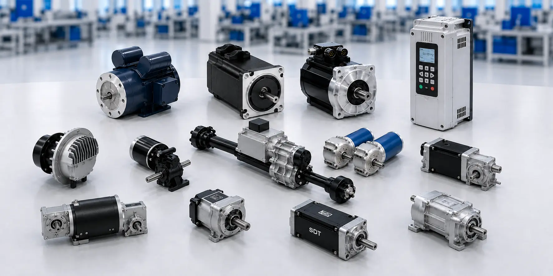 SDT range of AC, DC, brushless, EC, traction and geared motor solutions with drive controller, transaxle and customised geared motor