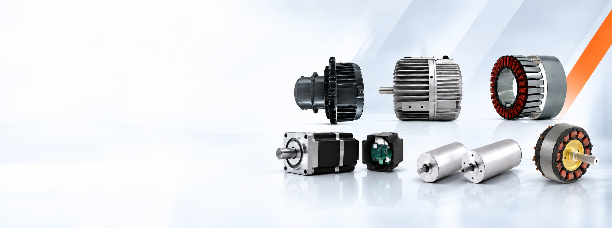 SDT motor technology portfolio showing AC, frameless, brushless, integrated-control, high-speed and switched-reluctance development examples